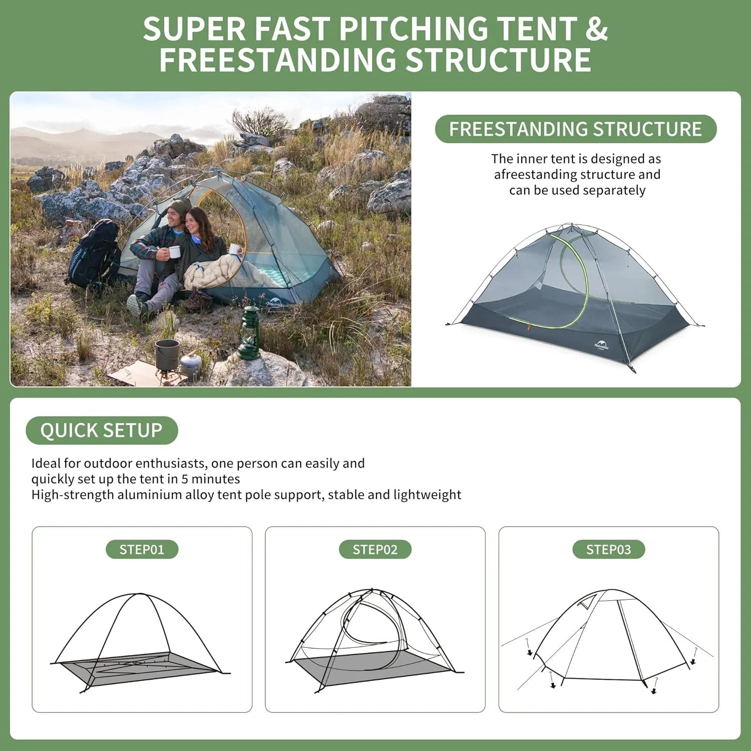 20D Ultralight Tent 2 Person PU4000mm Waterproof Trekking Tents Hiking Backpacking Shelter Tent Travel Tent