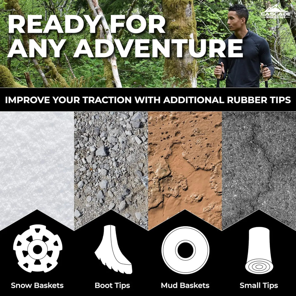 Trekking Poles - Carbon Fiber Walking or Hiking Sticks with Quick Adjustable Locks
