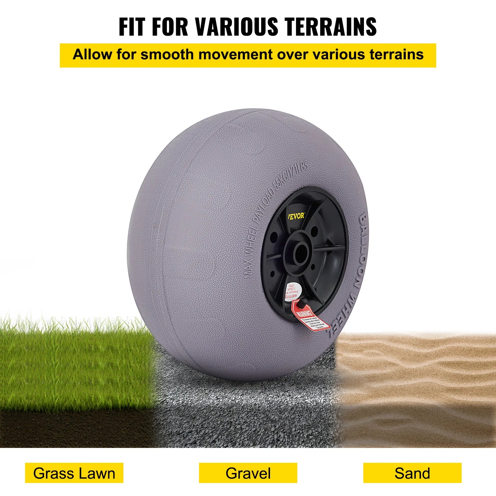 Beach Balloon Wheels 13" Replacement Sand Tires TPU Cart Tires for Kayak Dolly Canoe