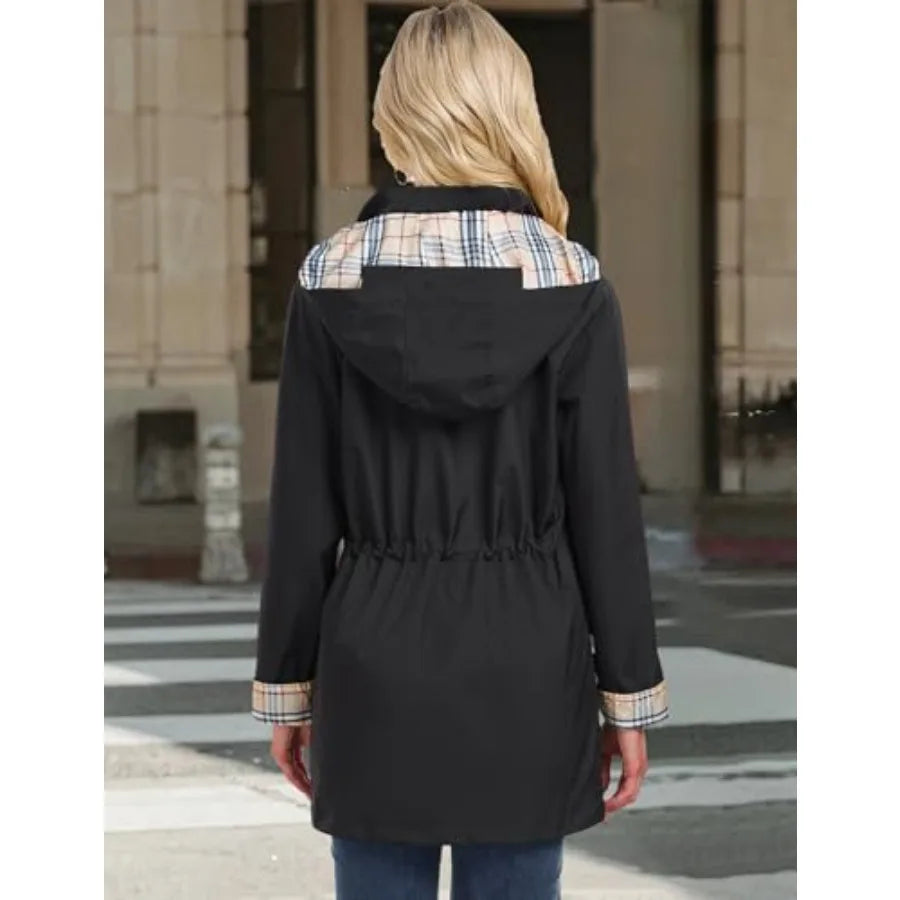 Rain Coats for Women Waterproof Rain Jacket Lightweight Windbreaker Outdoor Hooded Trench Coat