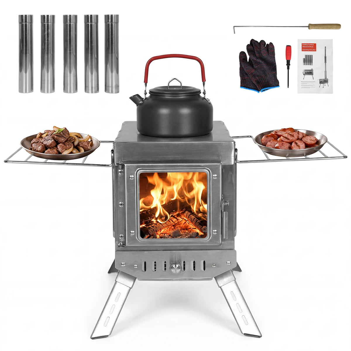 Backyard Heating Stove with Chimney Pipe Weatherproof Patio Heater Rust Proof for Tents Shelters Camping