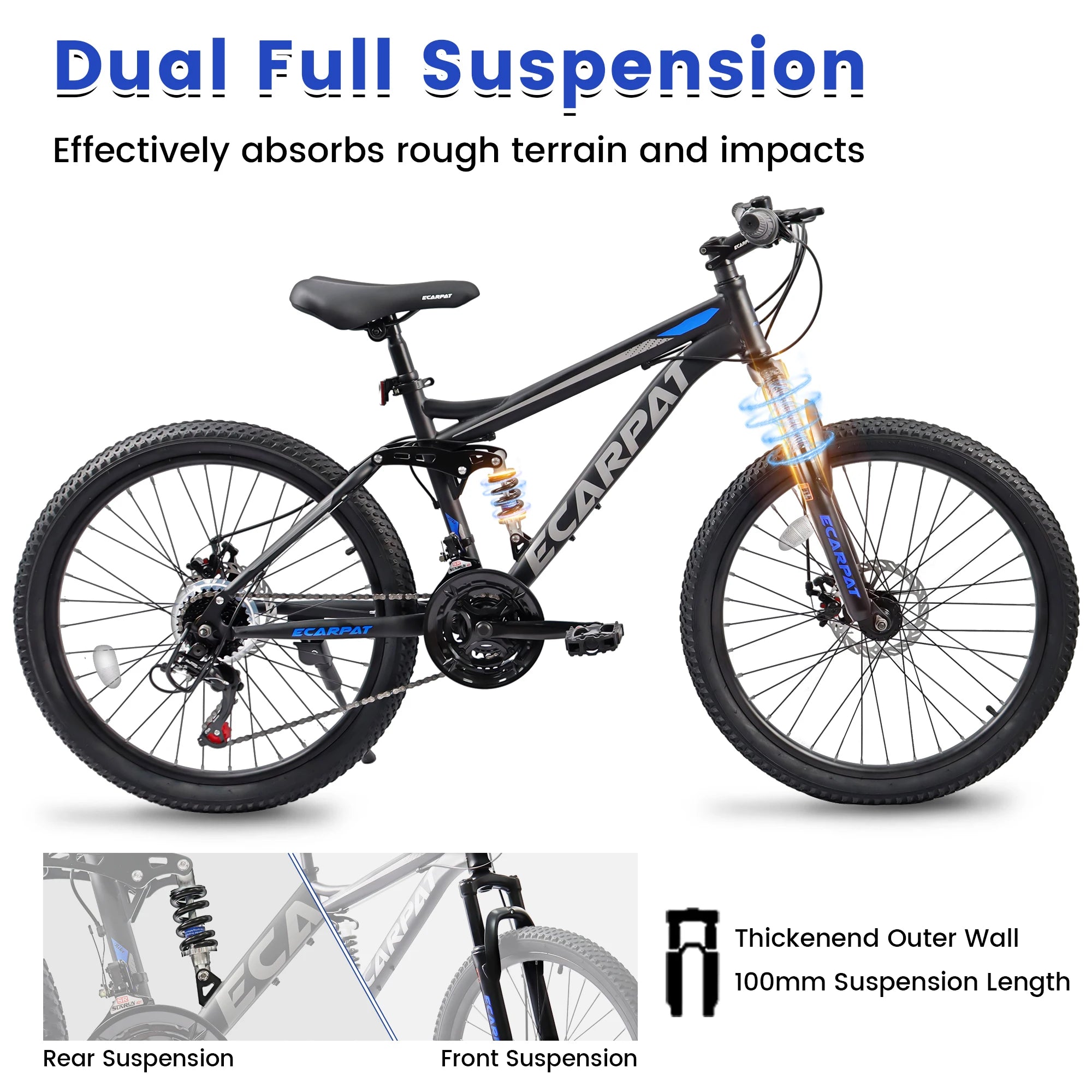 Dual Full Suspension Mountain Bike 24/26/27.5 Inch, 21-Speed Men/Women