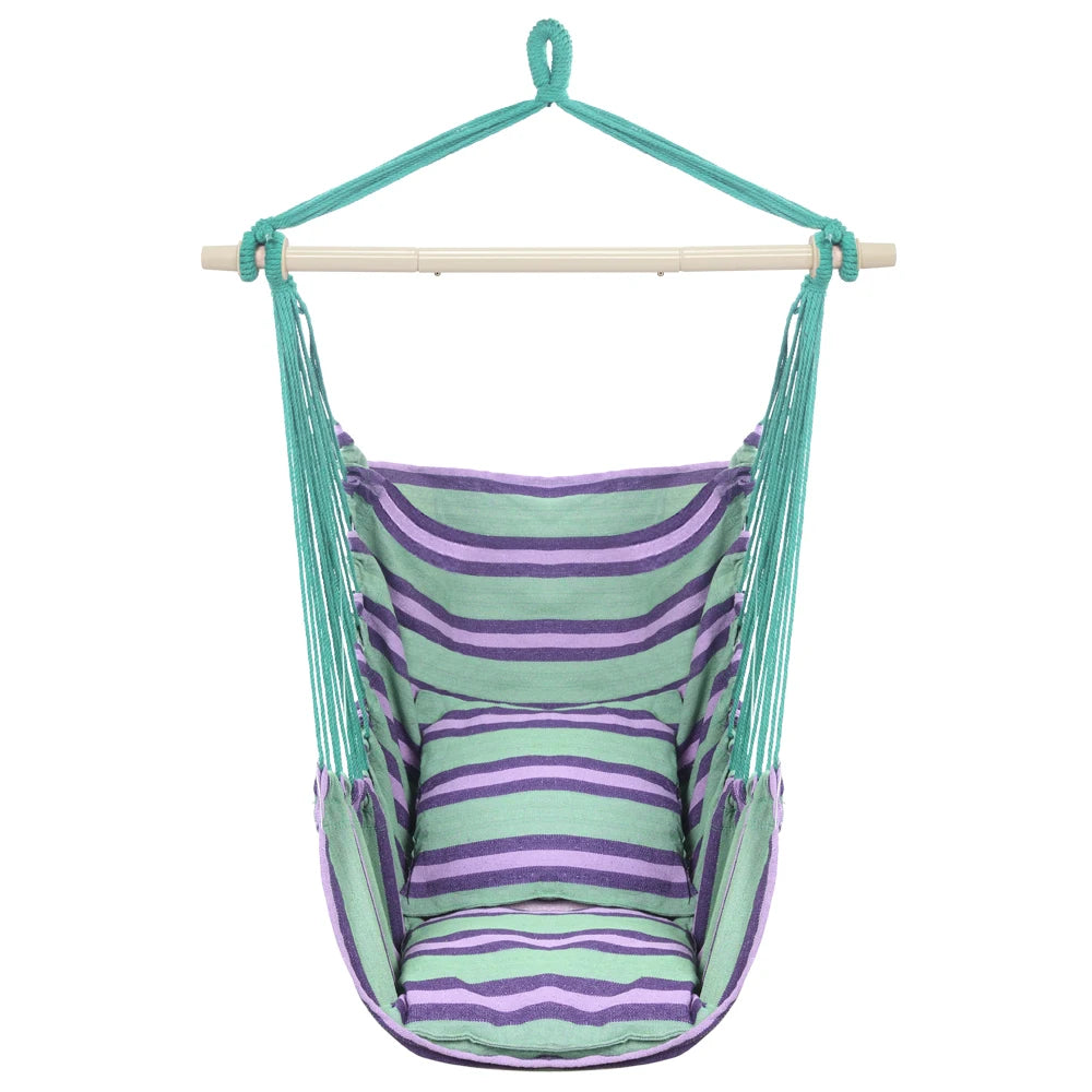 Outdoor Hanging Rope Chair Polyester Cotton with 2 Soft Pillows 250 Lbs Capacity