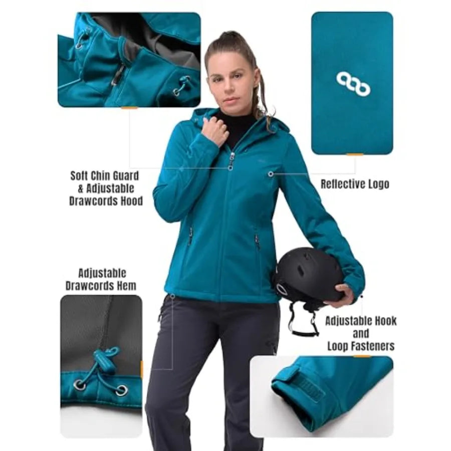 Women's Softshell Jacket with Hood Waterproof Lightweight Windbreaker Windproof Rain Shell