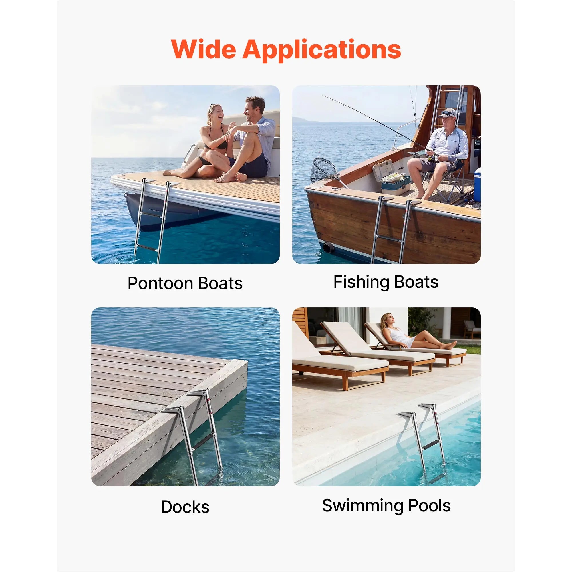 3/4 Steps Boat Ladder Stainless Steel 600/900 lbs Telescoping Folding Swim Deck