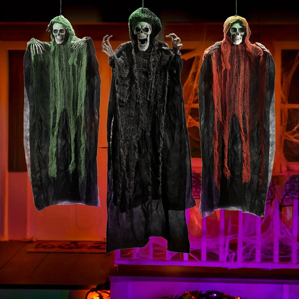 3 Pack Halloween Hanging Grim Reapers Skeleton Flying Ghost for Haunted House Prop Decor for Halloween Party Outdoor Indoor Decor
