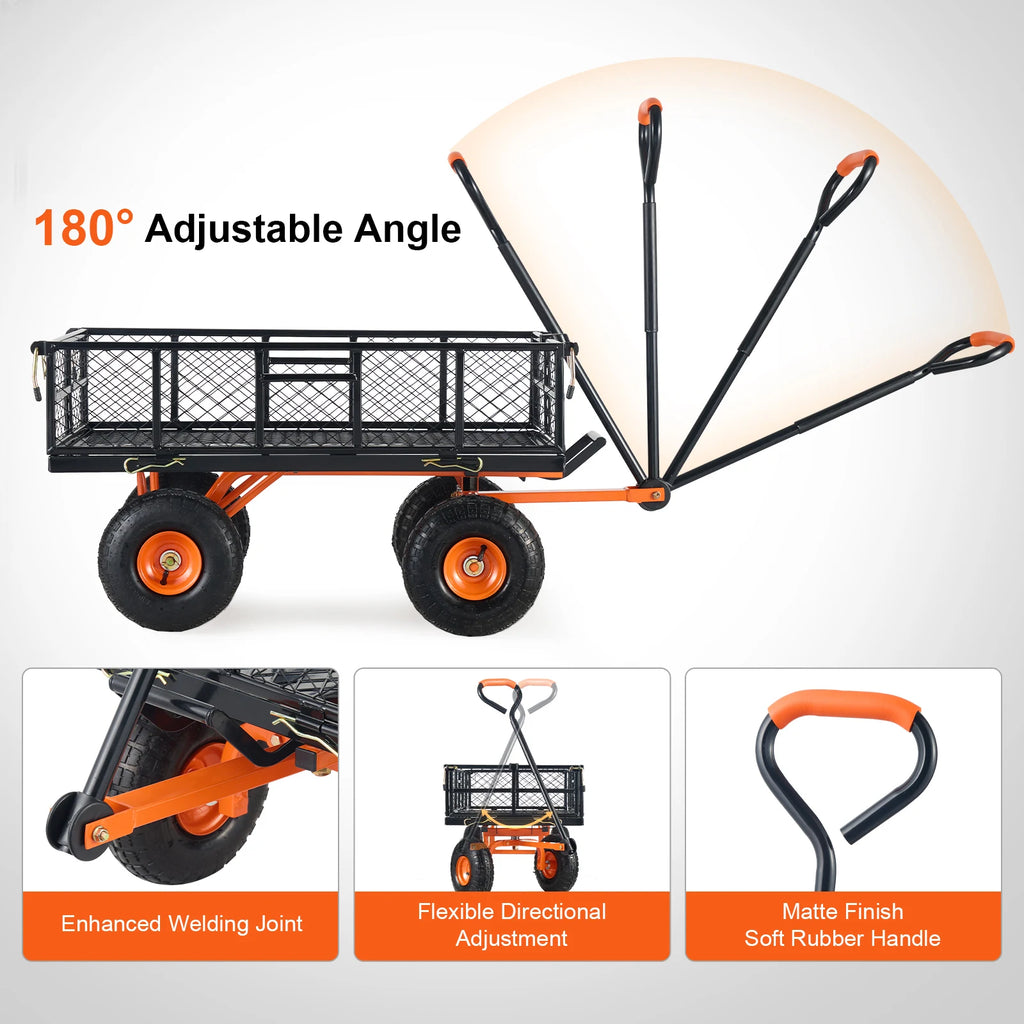 Metal Garden Utility Cart Simple Assembly Versatile 400lbs Capacity