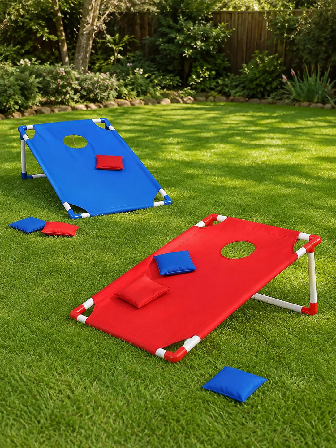 9pcs Scoring Portable Cornhole Game Set, 2 Collapsible Oxford Cloth Cornhole Boards, 6 Bean Bags Scoreboard & Carrying Bag