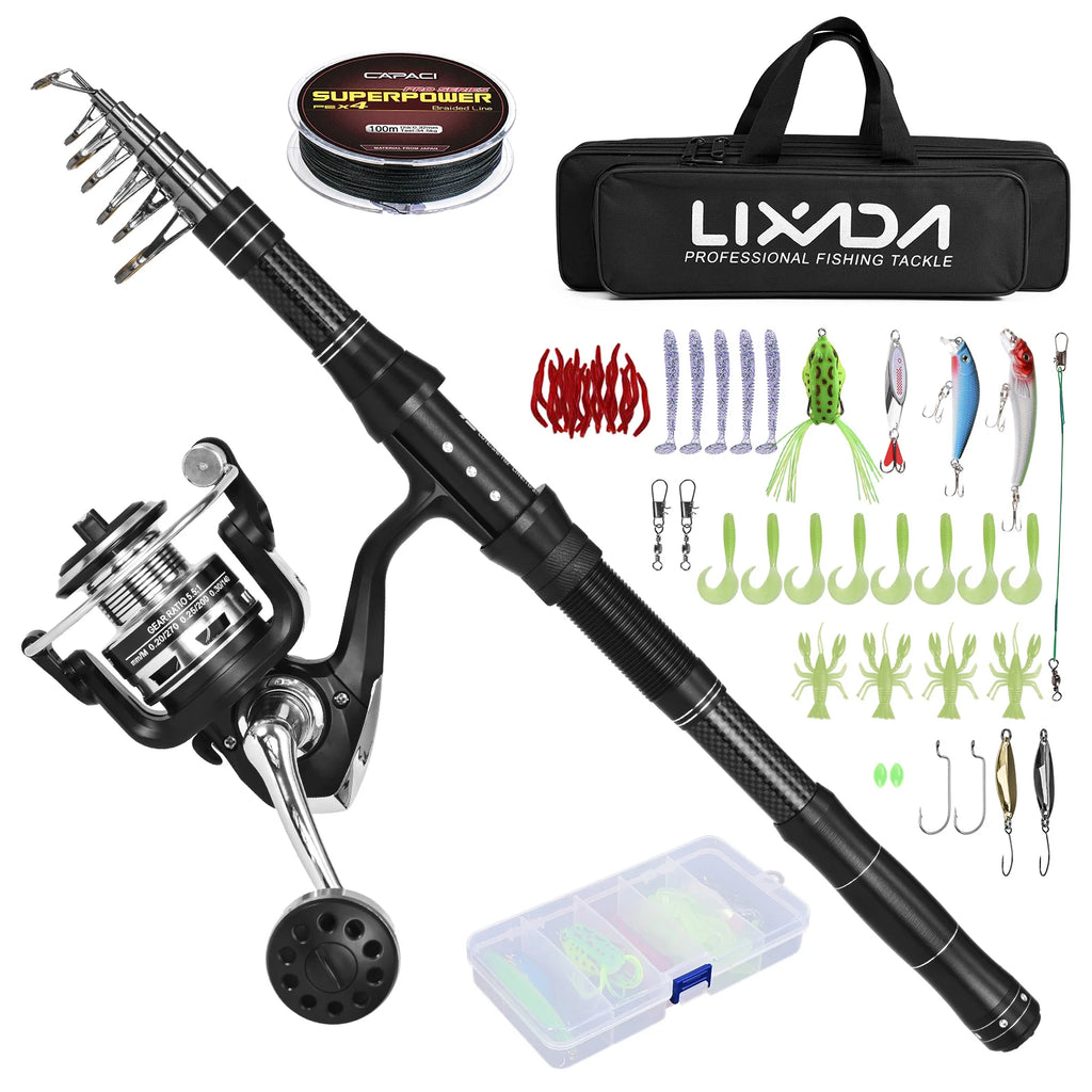 Fishing Rod and Reel Combos Telescopic Fishing Pole with Spinning Reel Kit Carry Bag