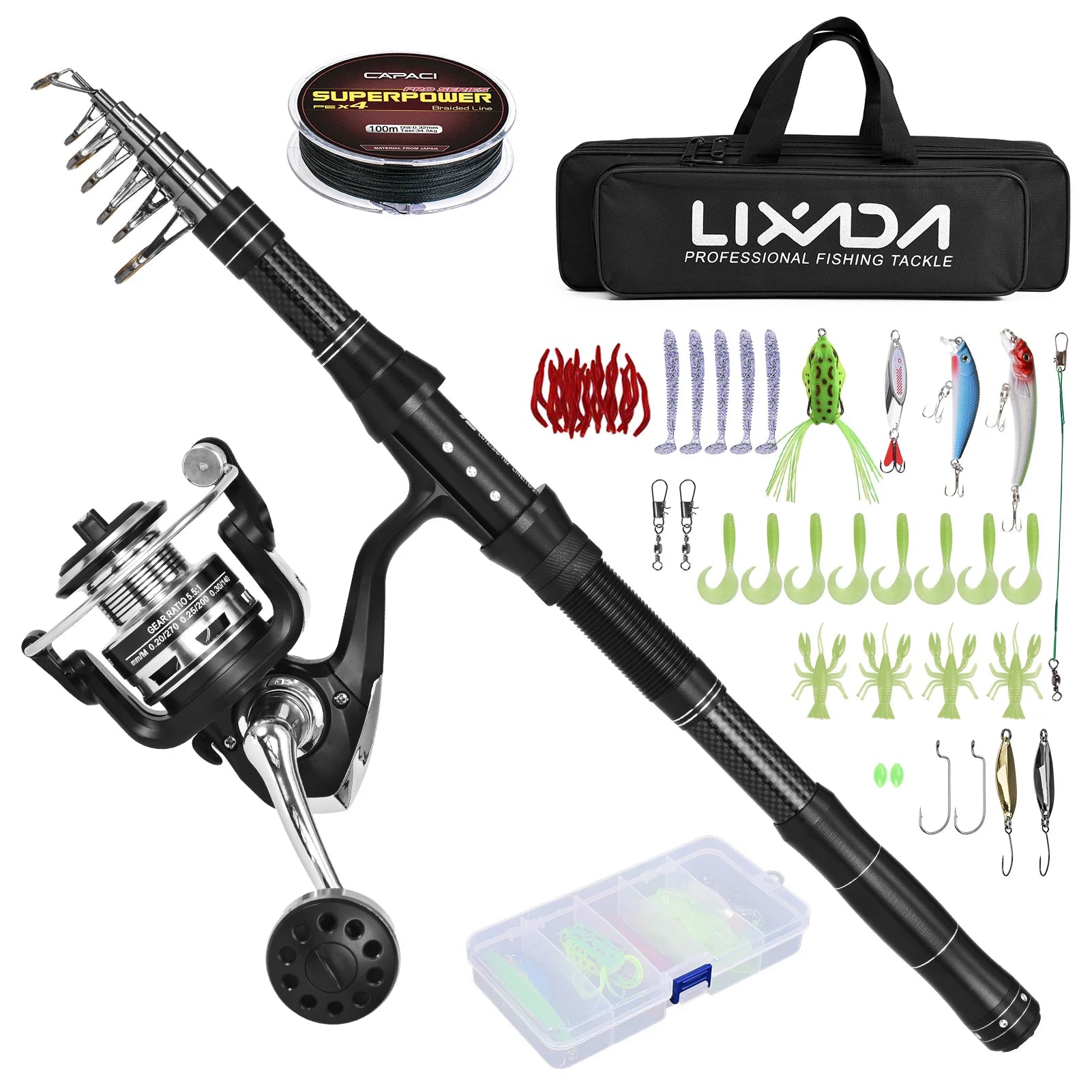 Fishing Rod and Reel Combos Telescopic Fishing Pole with Spinning Reel Kit Carry Bag