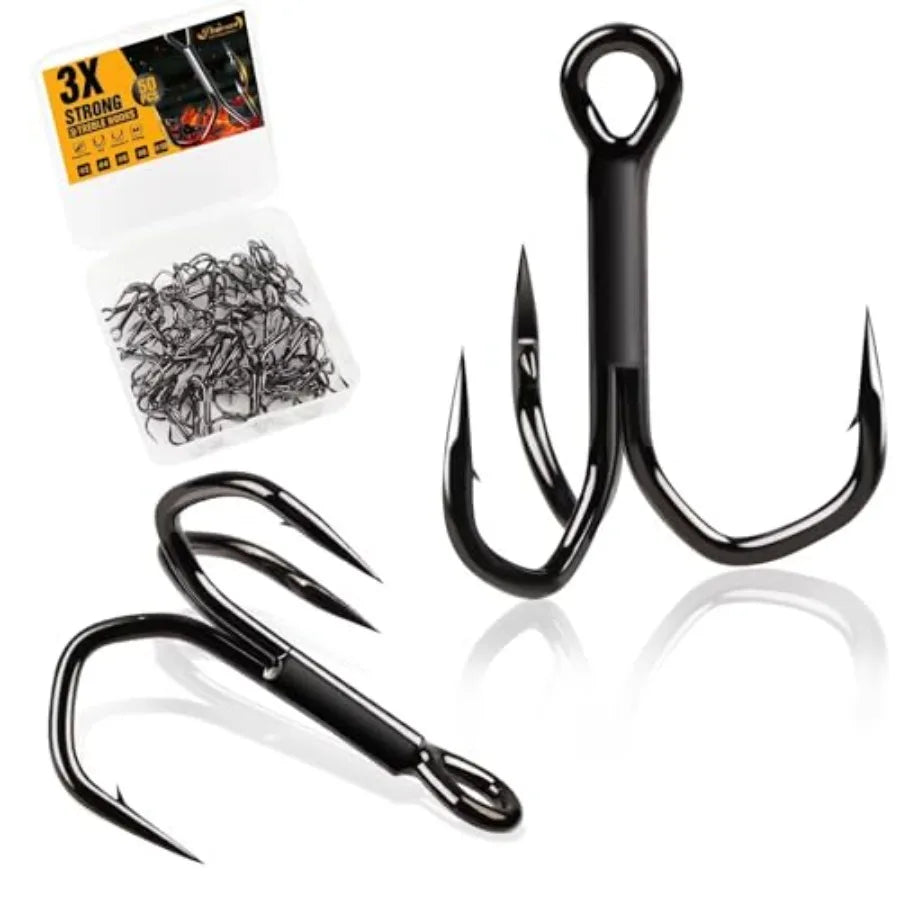 Fishing Treble Hooks, 3X Strong Forged Replacement Hooks for Lures 3-Sided Points, High-Carbon Steel