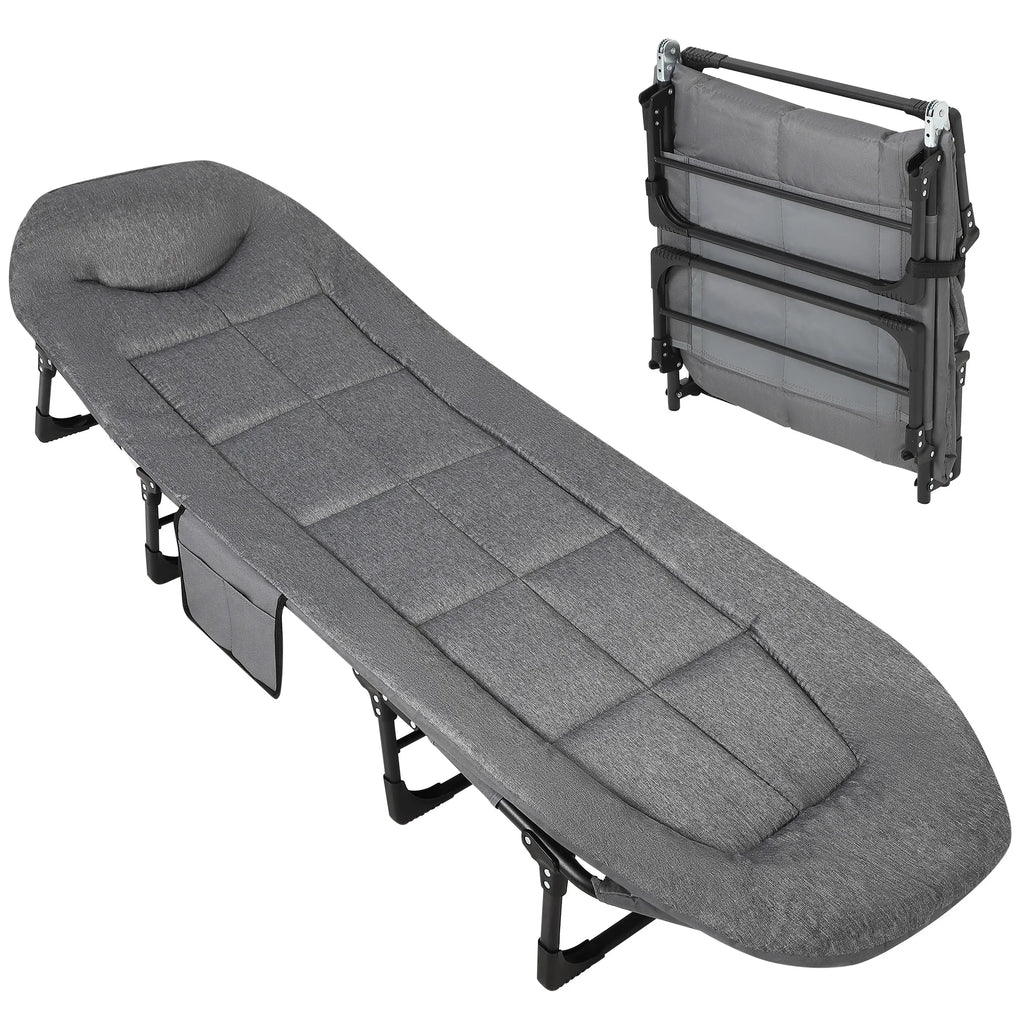 Portable Folding Bed with Cushion and Pillow, Camping Cot for Adults Supports 500 Lbs