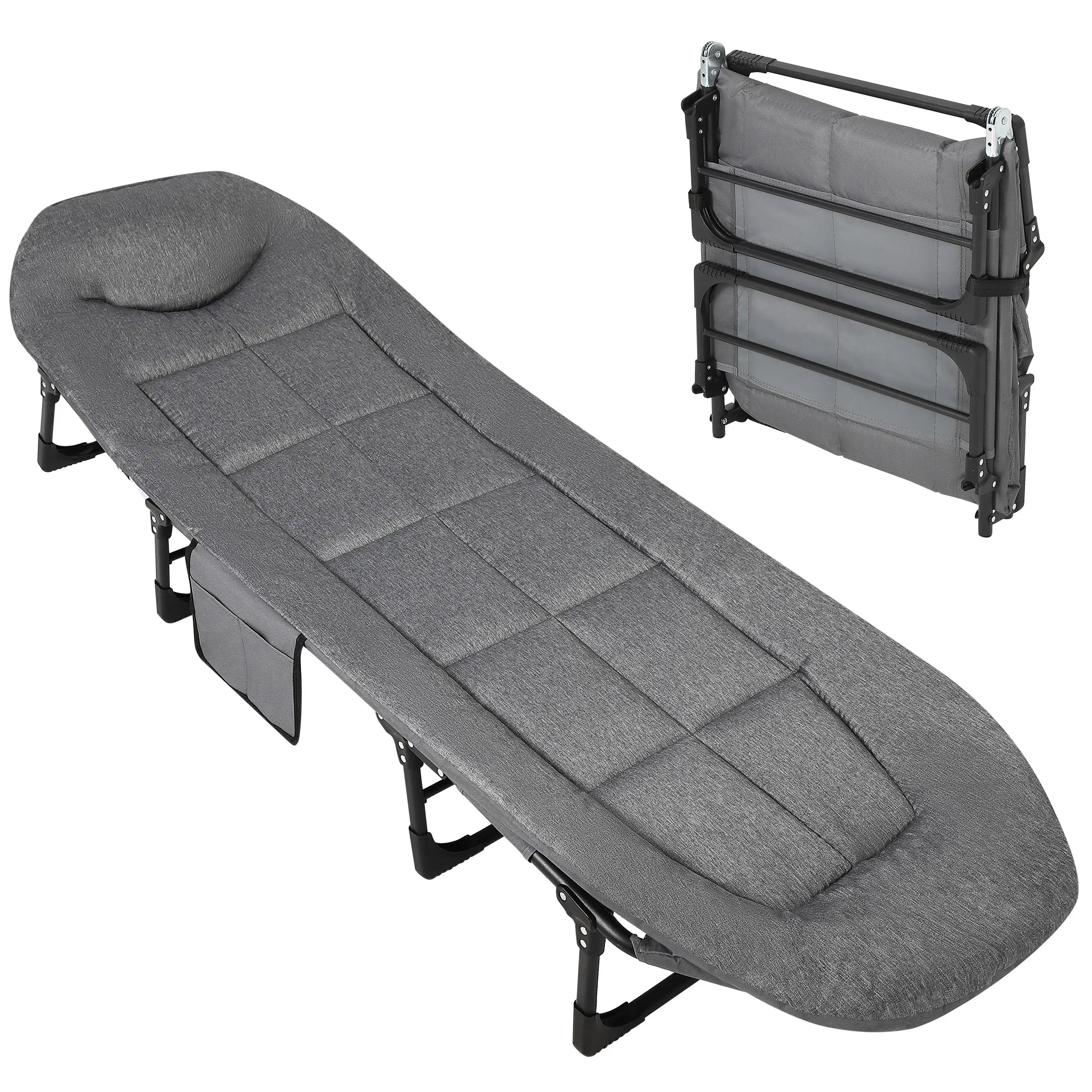 Portable Folding Bed with Cushion and Pillow, Camping Cot for Adults Supports 500 Lbs