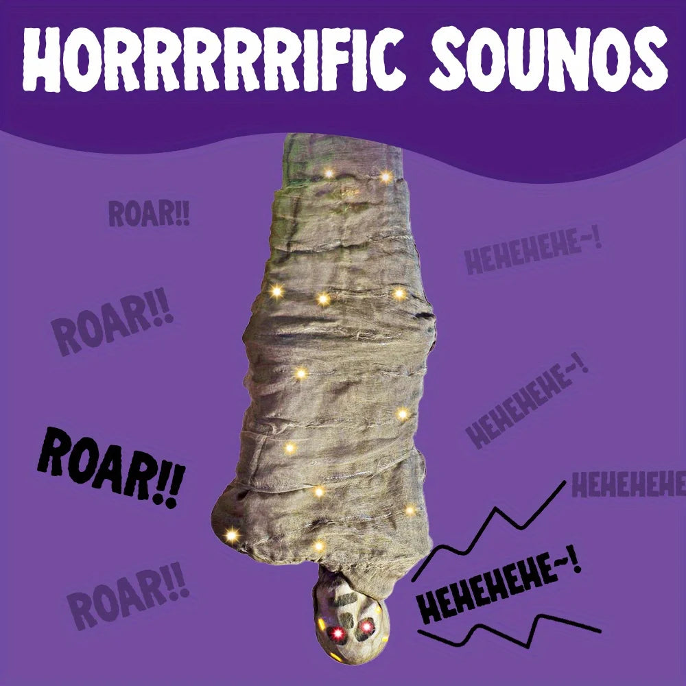 65" Halloween Decoration Cocoon Corpse Animated Hanging Dead Body Prop Spooky Sound for Yard, Haunted House