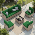 7-Piece Patio Furniture Set, Outdoor Rattan Sectional Sofa with Tempered Glass Table, All-Weather