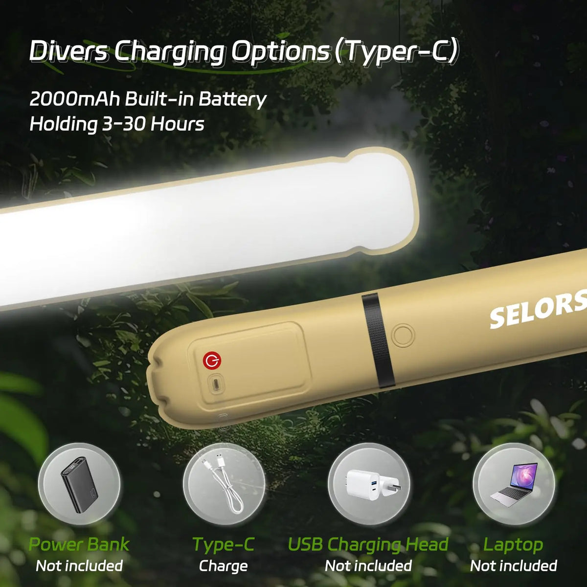 Rechargeable Portable Camping Strong Light Waterproof 2000 mAh Tent Lamp Spotlight Outdoor Lighting