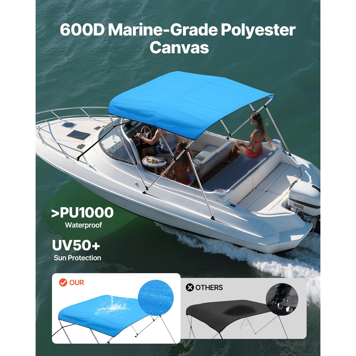 3 Bow Boat Bimini Tops Polyester Canopy