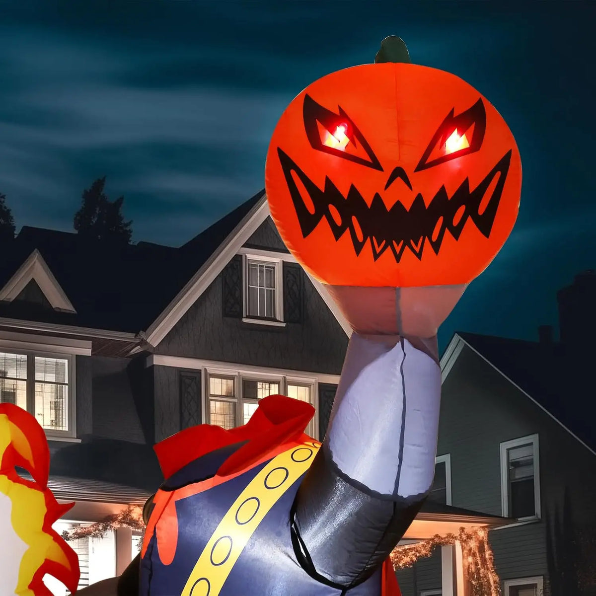 9-Foot Halloween Headless Horseman Inflatable Outdoor Decoration, Day of the Dead Blow-Up Yard Display with Built-In LED