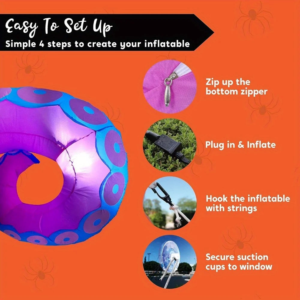 3 Pcs Octopus Tentacle Halloween Inflatables Outdoor Window Decorations Build-in LEDs Halloween Front Door Window Roof Prop