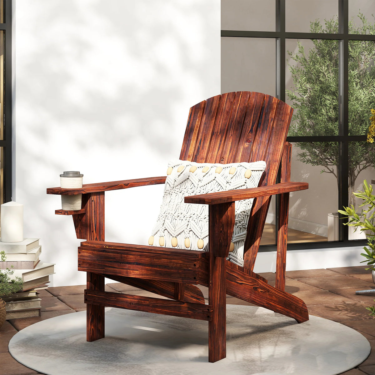 Wood Adirondack Chair, Wooden Outdoor & Patio Seating for Fire Pit, Brown