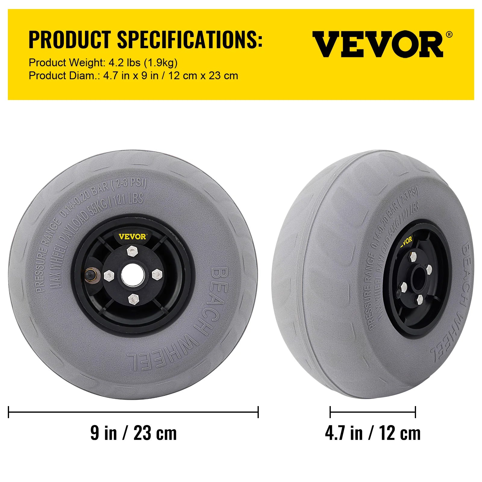Beach Balloon Wheels 13" Replacement Sand Tires TPU Cart Tires for Kayak Dolly Canoe