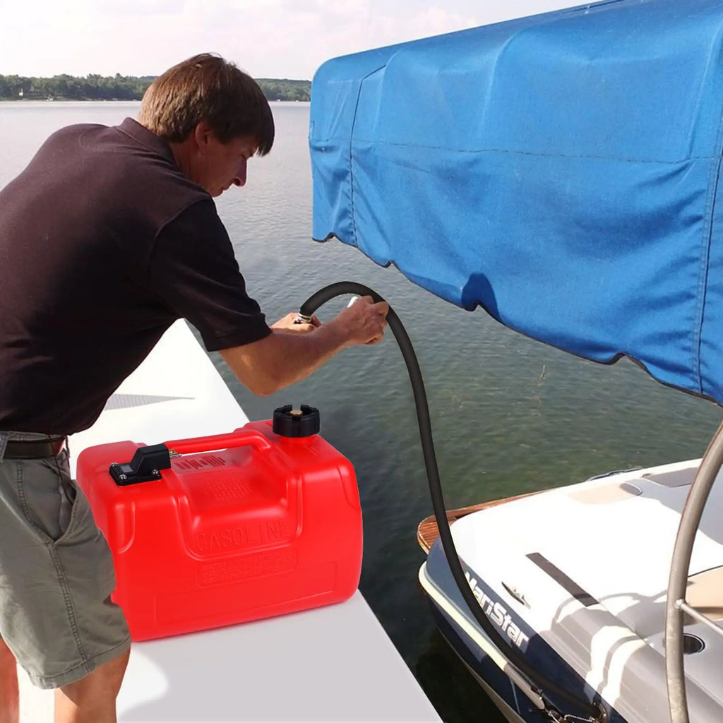 3-Gallon Marine Portable Storage Tank with 9.8-Foot Hose/Pressure Gauge, Outboard Marine Transfer Tank