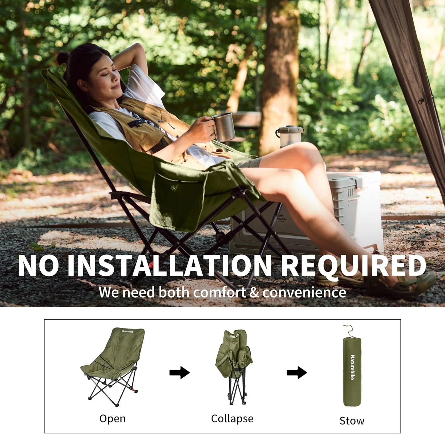 High Back Moon Chair Camping Outdoor Fishing Folding Adjustable Lounge Chair Portable Picnic