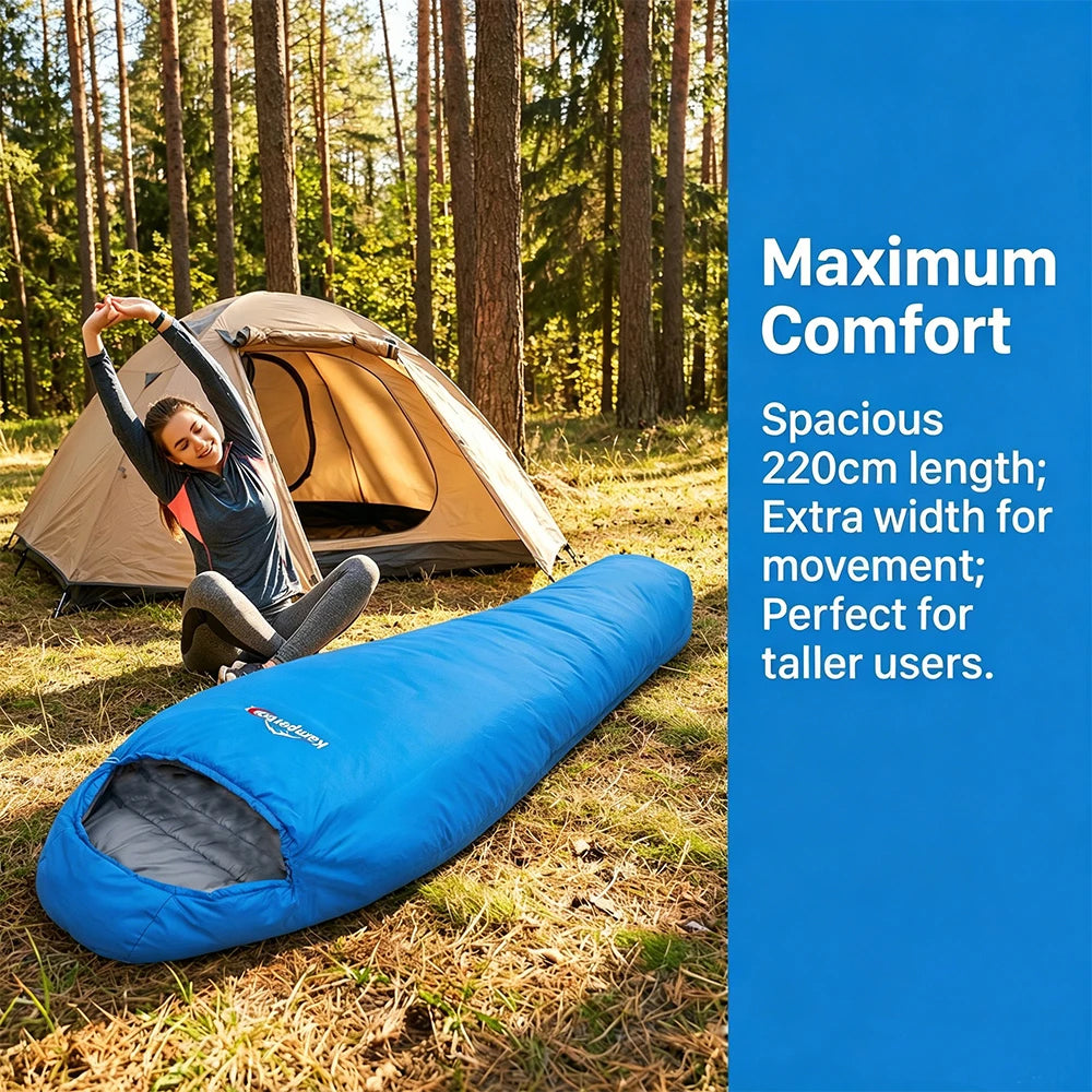 Sleeping Bag 40D Ripstop Nylon Shell Synthetic Fiber Fill Lightweight Portable Camping for Adults