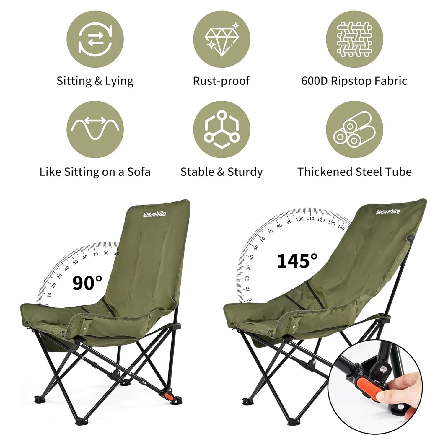 High Back Moon Chair Camping Outdoor Fishing Folding Adjustable Lounge Chair Portable Picnic
