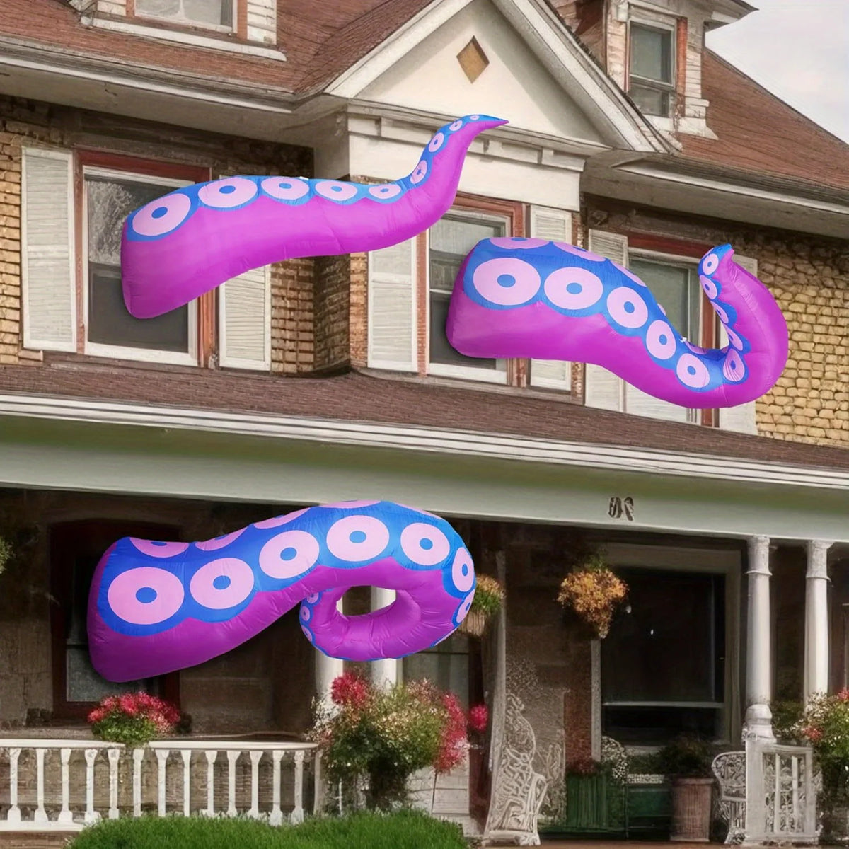 3 Pcs Octopus Tentacle Halloween Inflatables Outdoor Window Decorations Build-in LEDs Halloween Front Door Window Roof Prop