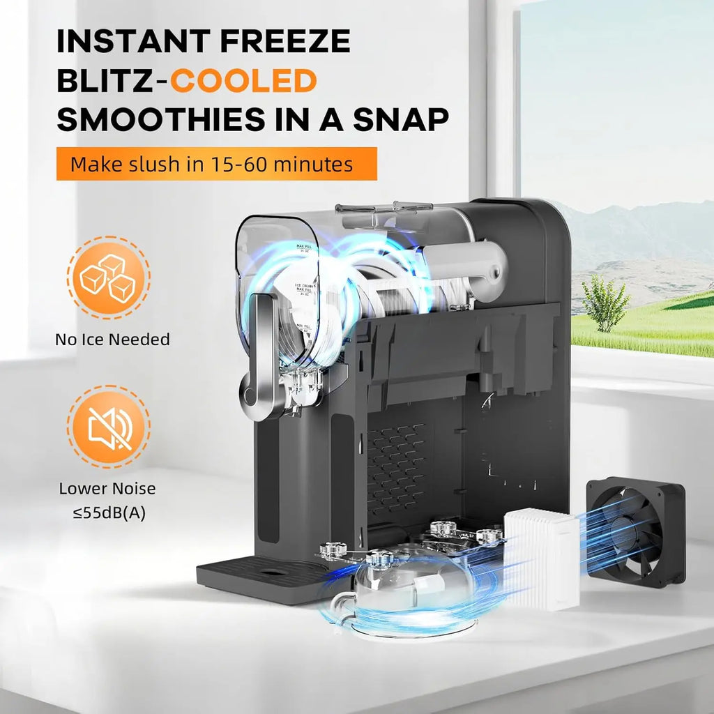 Slushie Machine for Home No Ice Needed,Frozen Drink Maker with LED Display & 6 Pre-Set Programs,Quiet Compressor Slushy Machine
