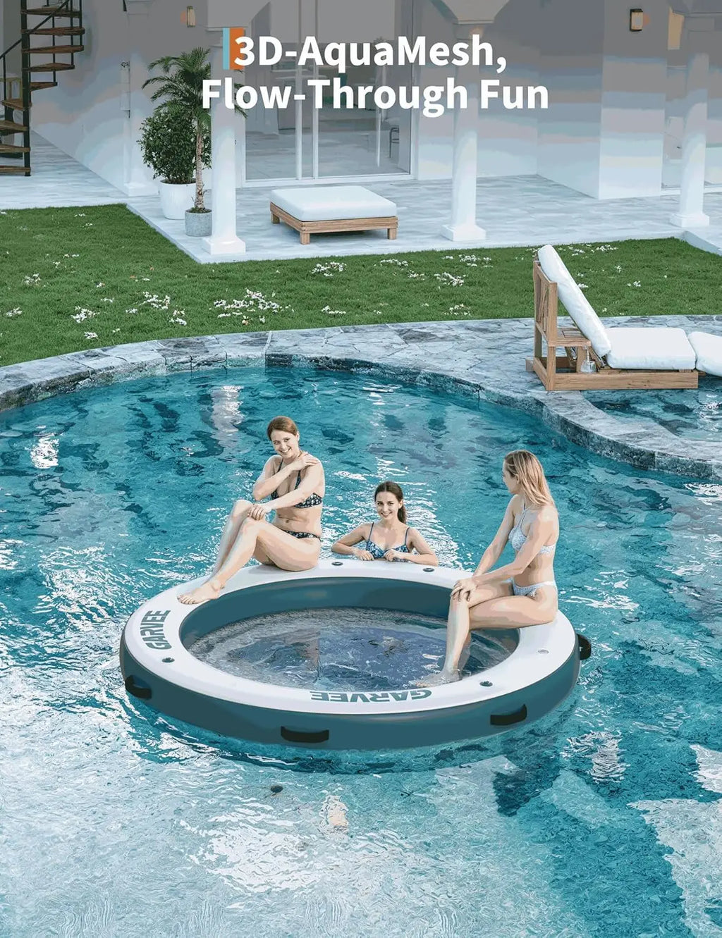 Round Inflatable Floating Platform, PVC Water Float Dock for Lake Pool and Boat, 8 x 8 ft Floating Island with 6 ft Open Center