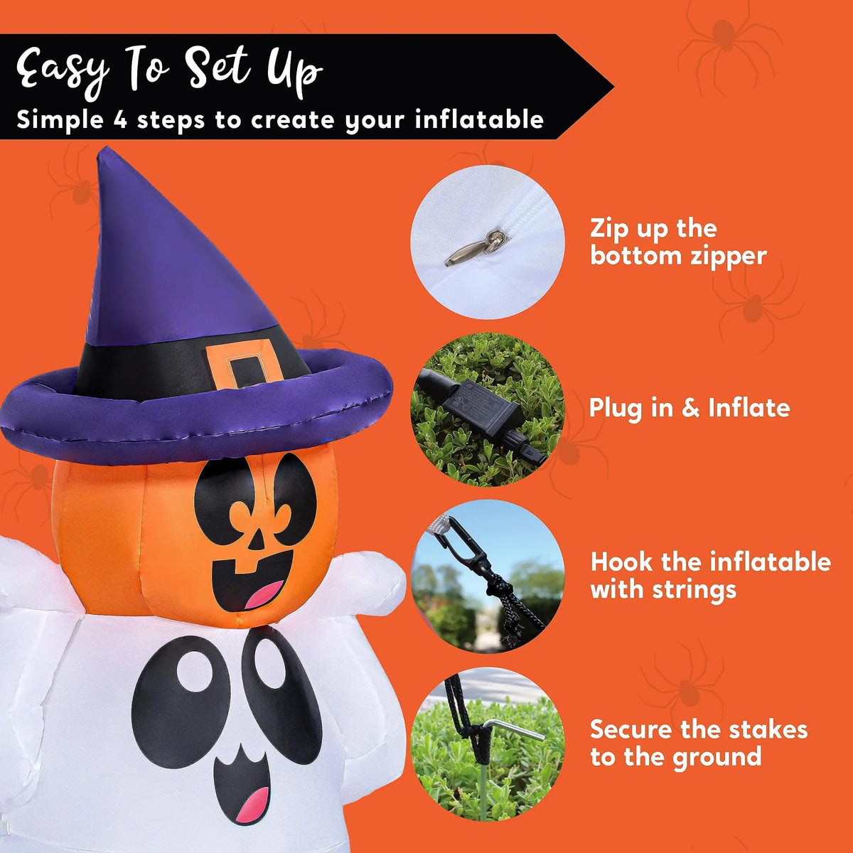5 FT Tall Pumpkin Ghost Halloween Inflatable with Colorful LED Lights for Halloween Indoor Outdoor Holiday Yard Decoration