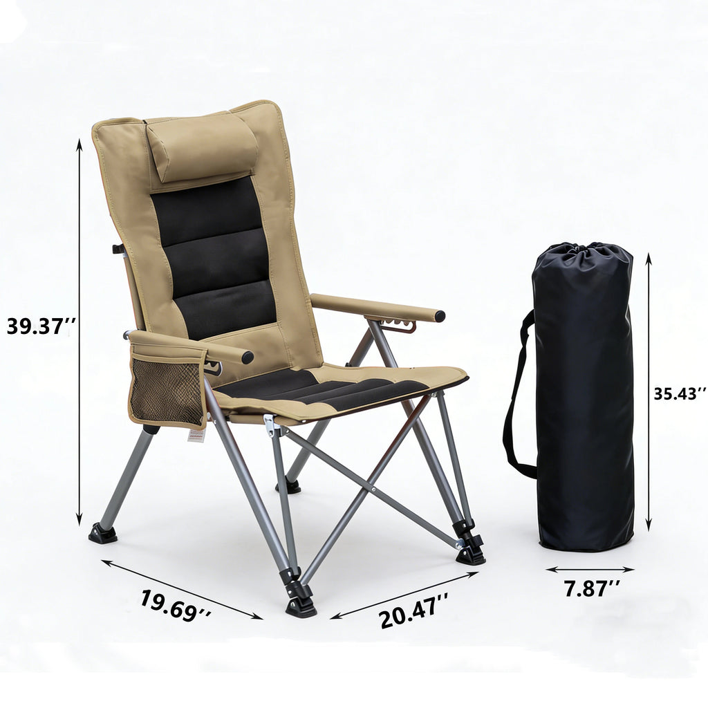 5-Position Adjustable Reclining Camping Chair, Heavy Duty Steel Frame Portable Outdoor Lounge Chair with Side Pocket & Carry Bag
