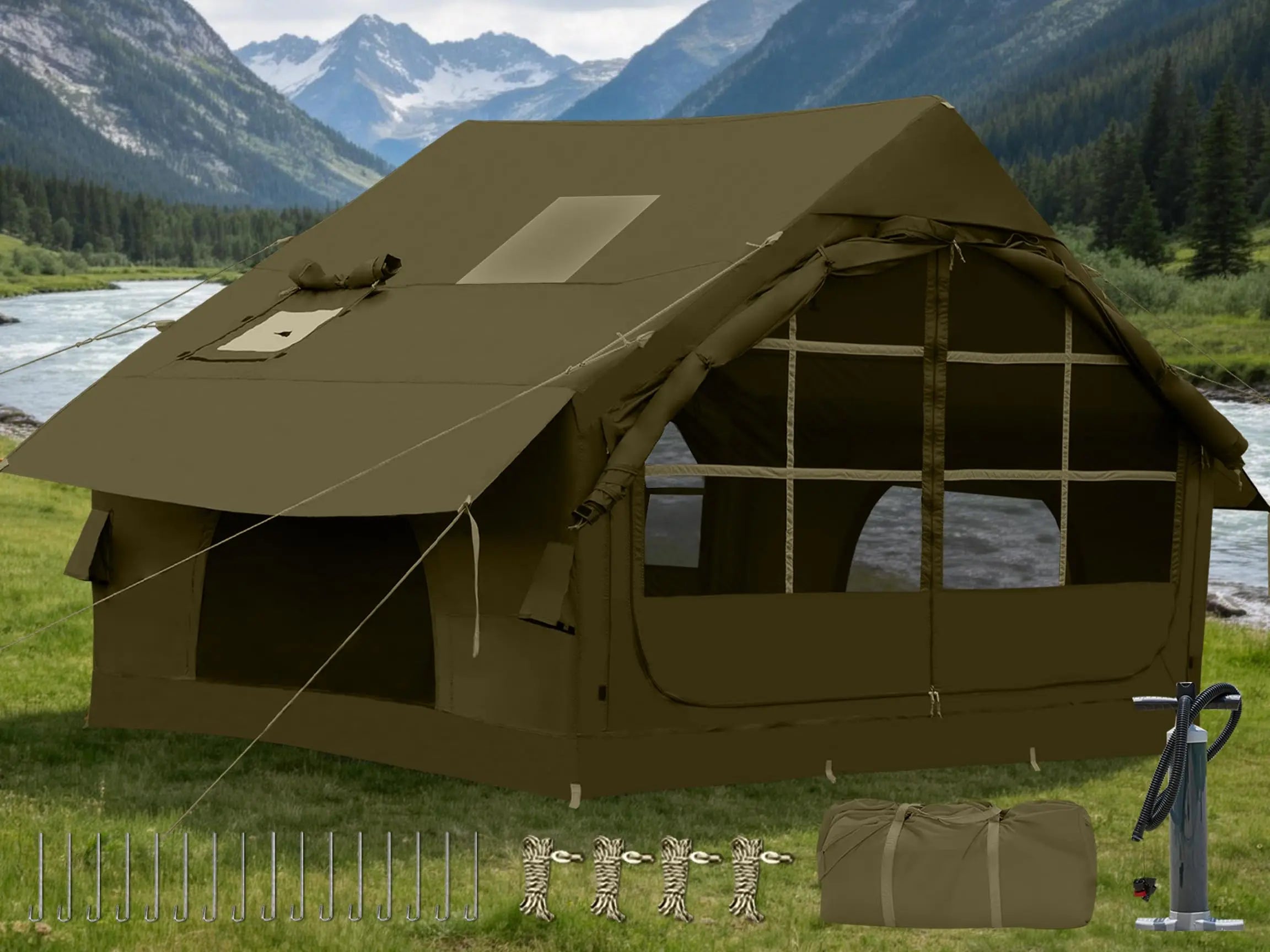 Inflatable Camping Tent With Awning Quick Setup Waterproof Oxford Tent For Adults
