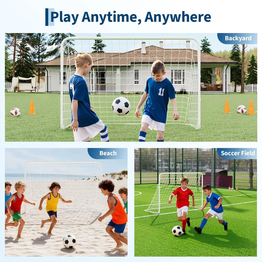 6x4ft Portable Soccer Goal Foldable Heavy Duty Steel Frame Pop-Up Training With Carry Bag