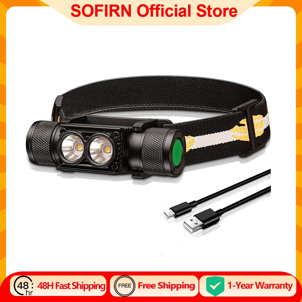 H25L USB Rechargeable 1000LM Headlamp with 18650 Battery Dual 5000K Flashlight Camping Fishing