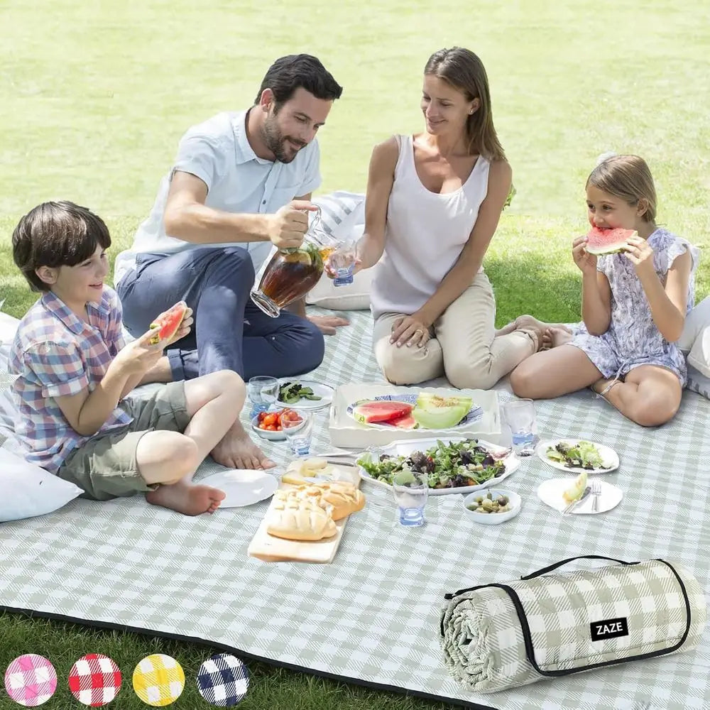 Extra Large Picnic Outdoor Blanket, 80''x80'' Waterproof Gingham Picnic Mat or Beach Camping Grass