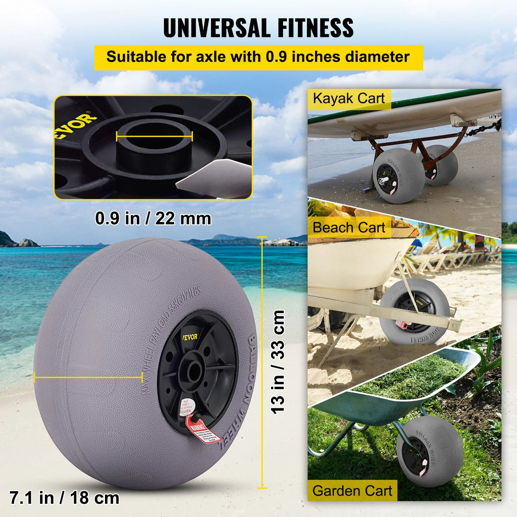 Beach Balloon Wheels 13" Replacement Sand Tires TPU Cart Tires for Kayak Dolly Canoe