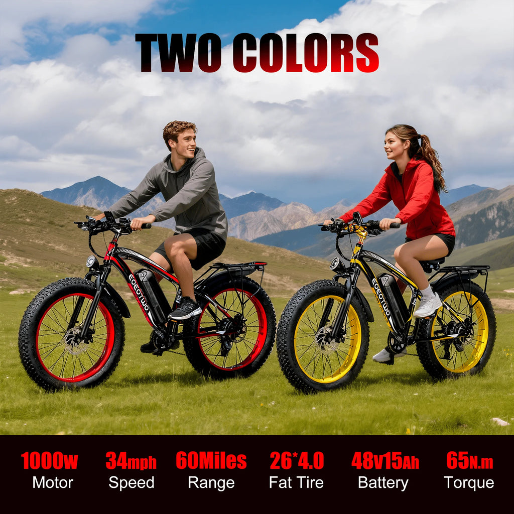 1500W Fat Tire Electric Bike for Adults 26"x4.0 All Terrain 34MPH Fast Mountain E-Bike 48V Bicycle