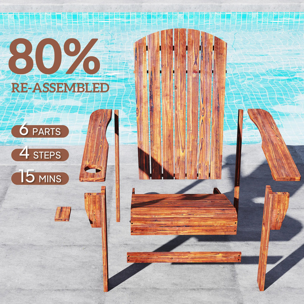 Wood Adirondack Chair, Wooden Outdoor & Patio Seating for Fire Pit, Brown