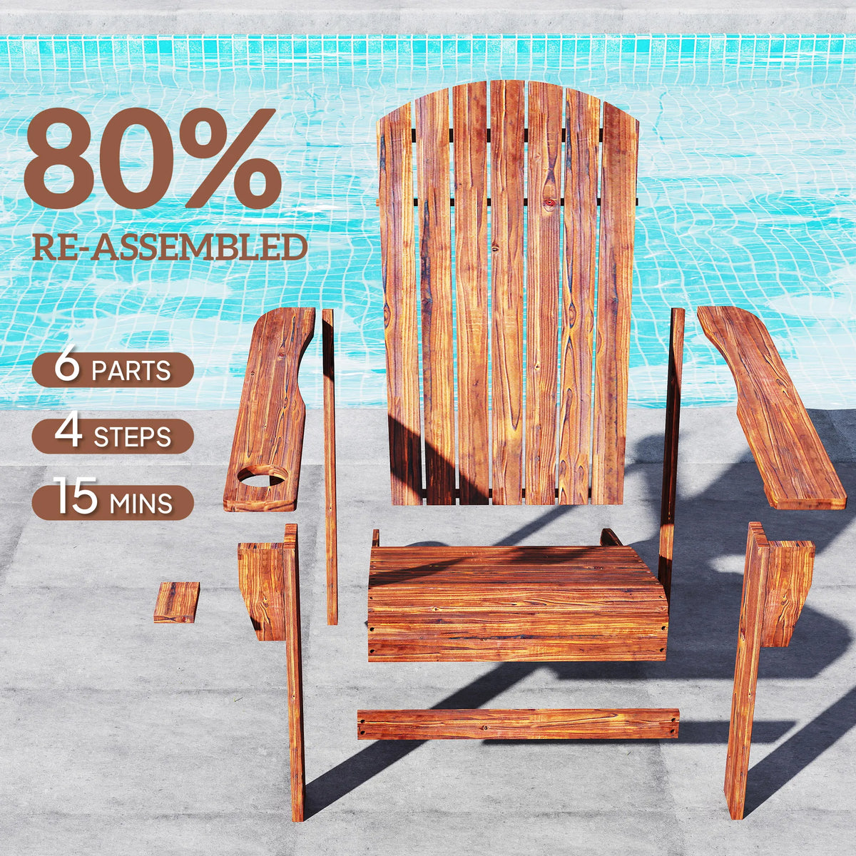 Wood Adirondack Chair, Wooden Outdoor & Patio Seating for Fire Pit, Brown