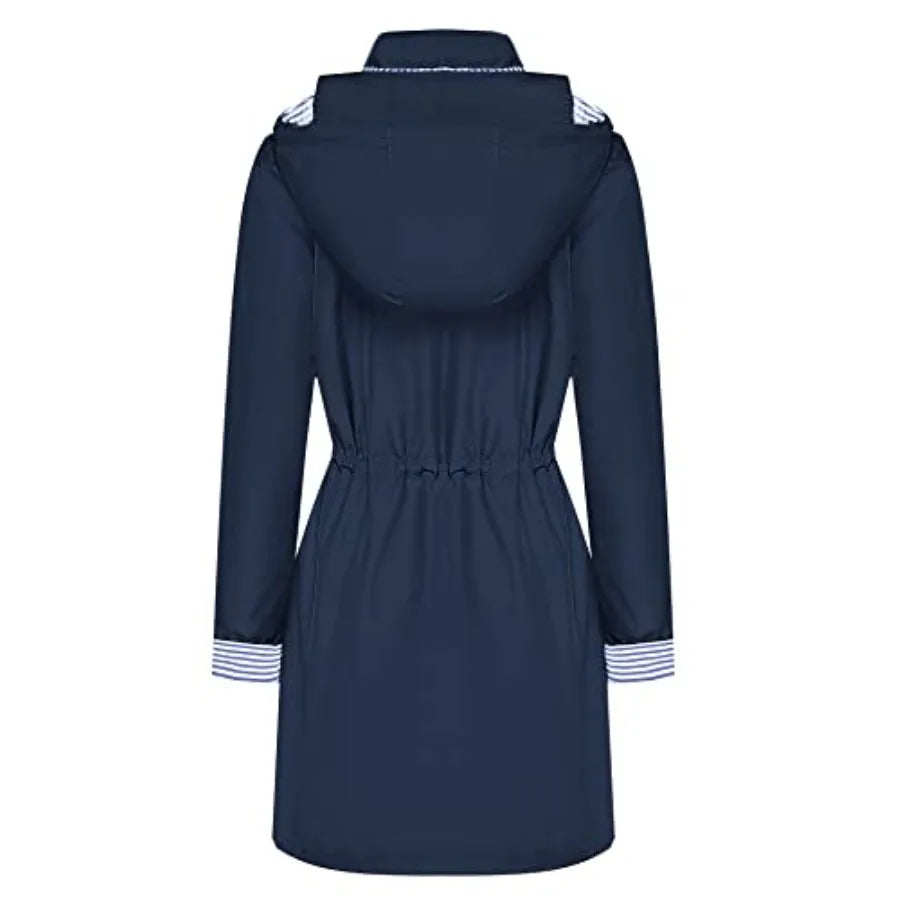 Rain Coats for Women Waterproof Rain Jacket Lightweight Windbreaker Outdoor Hooded Trench Coat