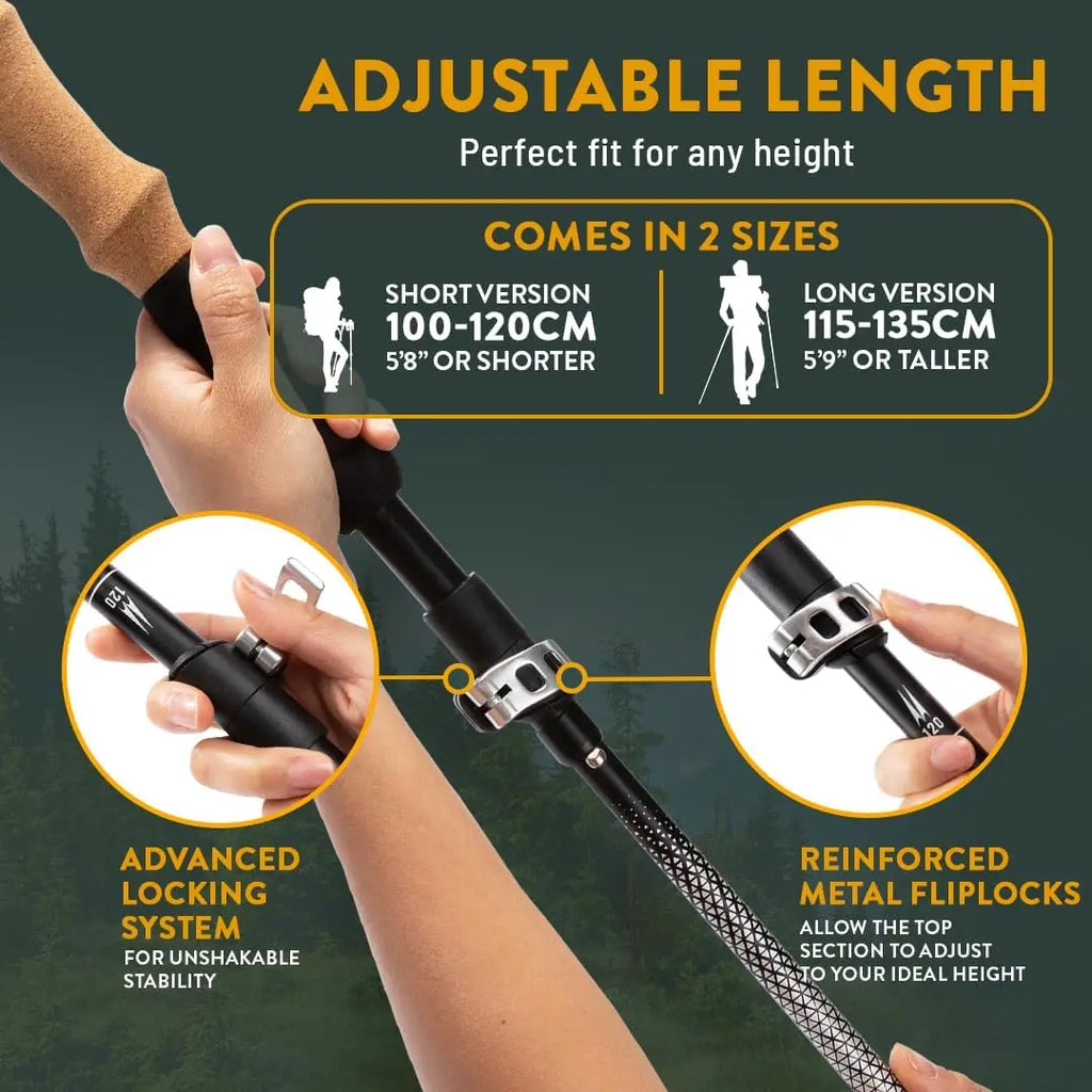 Foldable Adjustable Trekking Poles Aircraft Grade Aluminum Shaft With Metal Lock System Cork & EVA Hybrid Grips For Mountaineering Backpacking