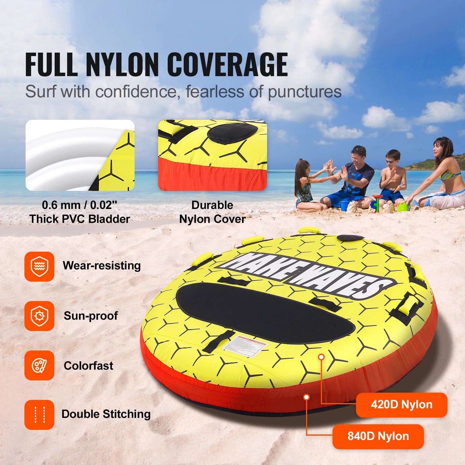 Towable Tube for Boating 1-3 People Inflatable Boat 63" Round Water Sport Towable Tube for Boat