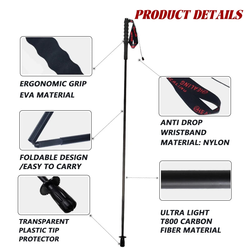 2PCs Carbon Fiber Foldable 5-Sections Ultra-Light 110g Trekking Poles Walking Cane, Hiking Sticks for Outdoor