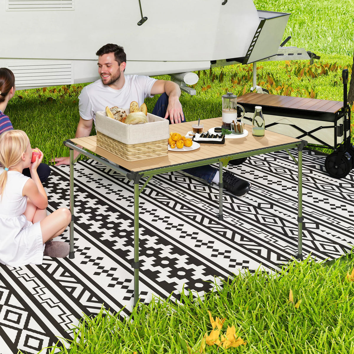 Foldable Table, Adjustable Height Aluminum Table for Picnic