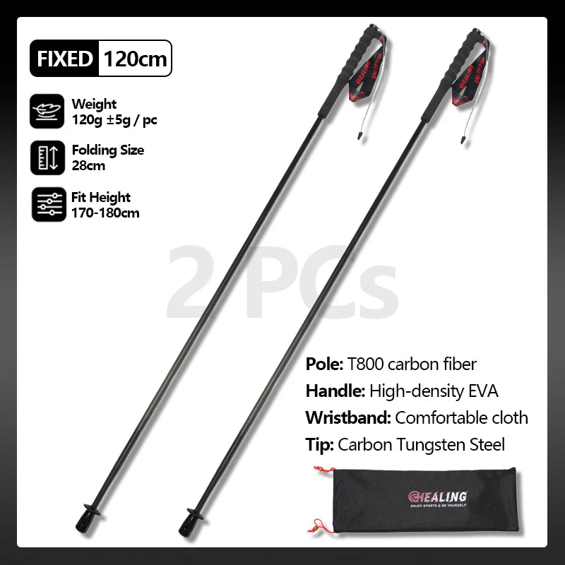 2PCs Carbon Fiber Foldable 5-Sections Ultra-Light 110g Trekking Poles Walking Cane, Hiking Sticks for Outdoor