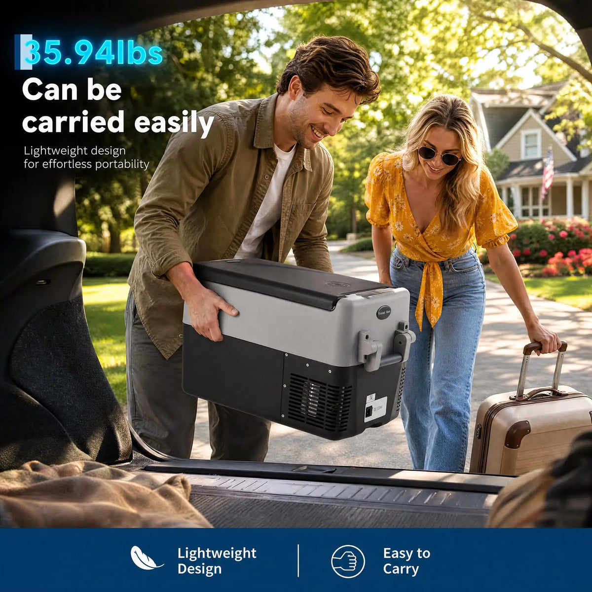 Portable Car Refrigerator 53QT Dual Zone 12V Fridge Freezer With App Control 12/24V DC And 110-240V AC Camping Fishing