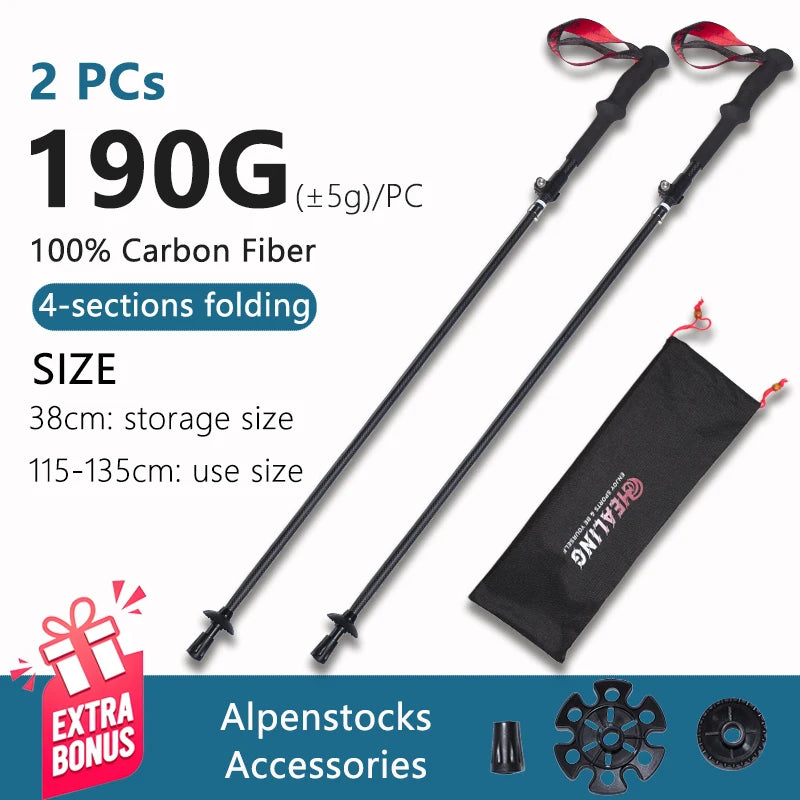 Ultralight Carbon Fiber Trekking Poles Hiking Cane Folding Telescopic Mountain Climbing Pole